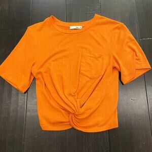 Aritzia Wilfred Free Subah T Shirt Twist Front Crop Tee Orange Women's Size S